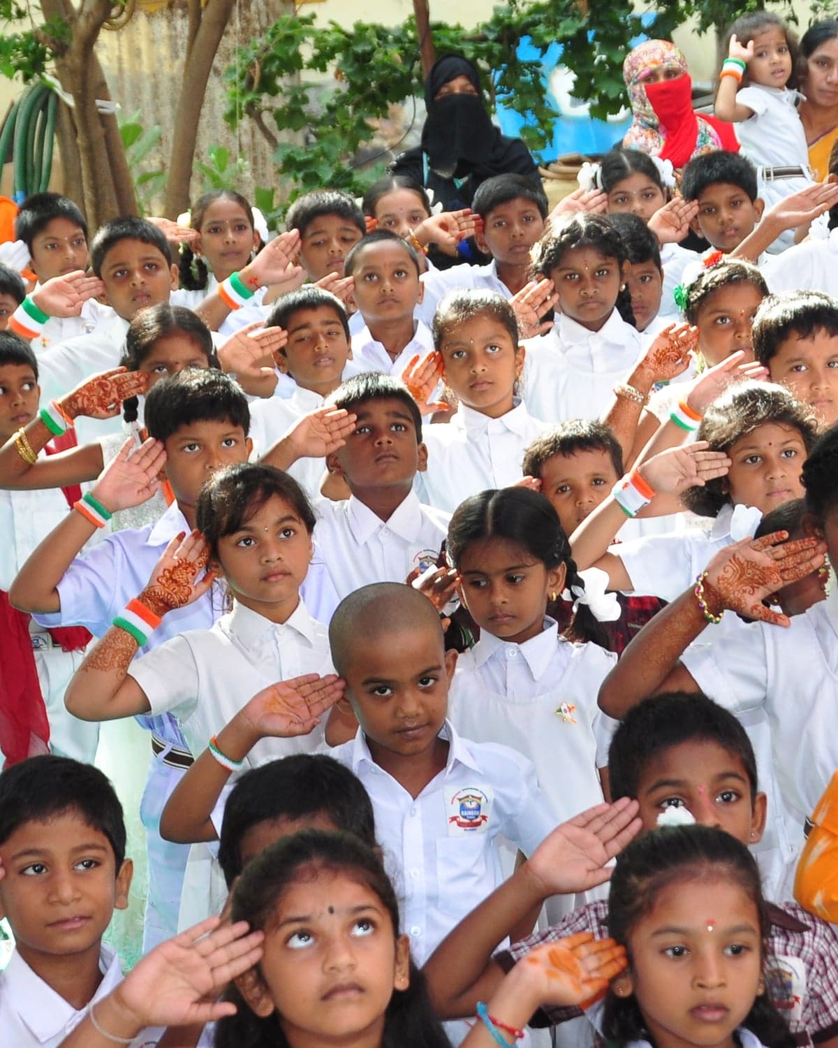 Students of Shirdi Sai Rainbow School at the Independence Day assembly